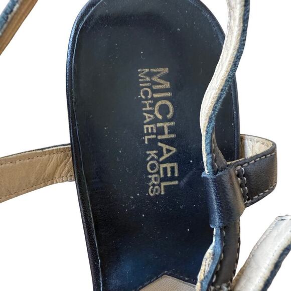 Michael Kors Black Leather Platform Open Toe T-strap Sandals Size 8M 90's Y2K - Picture 2 of 14